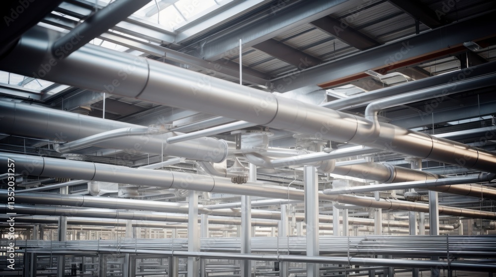 A large building with many pipes and wires A large building with many pipes and wires