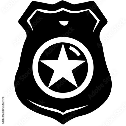 Vector Black Police Badge Design with Star Emblem for Security Logos and Decorations