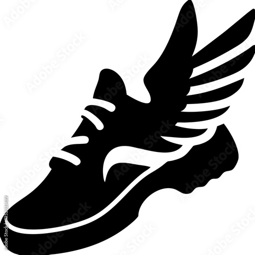 Winged Sneaker Symbolizing Speed and Freedom for Sports Logo or Tattoo Design