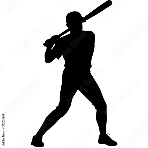 Baseball Player Silhouette Holding Bat Vector for Sports Art and Design