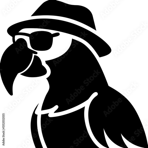 Cool Parrot Silhouette in Sunglasses and Hat Vector Art for Designs