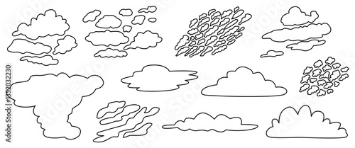 Black Line Art Flat White Fill Stratus Cloud Illustration, Stratus Cloud Drawing, Stratus Cloud Clipart