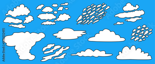 Black Line Art White Shadow Stratus Cloud Illustration Minimalist Cloud Drawing Clipart