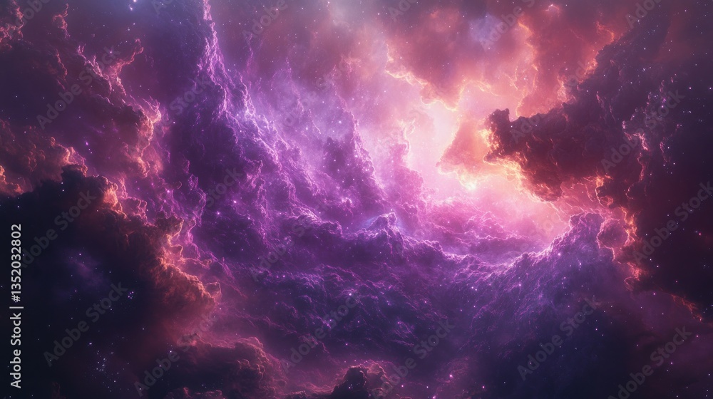Fototapeta premium Cosmic Creation of Heavens and Earth in Violet Nebula Beauty