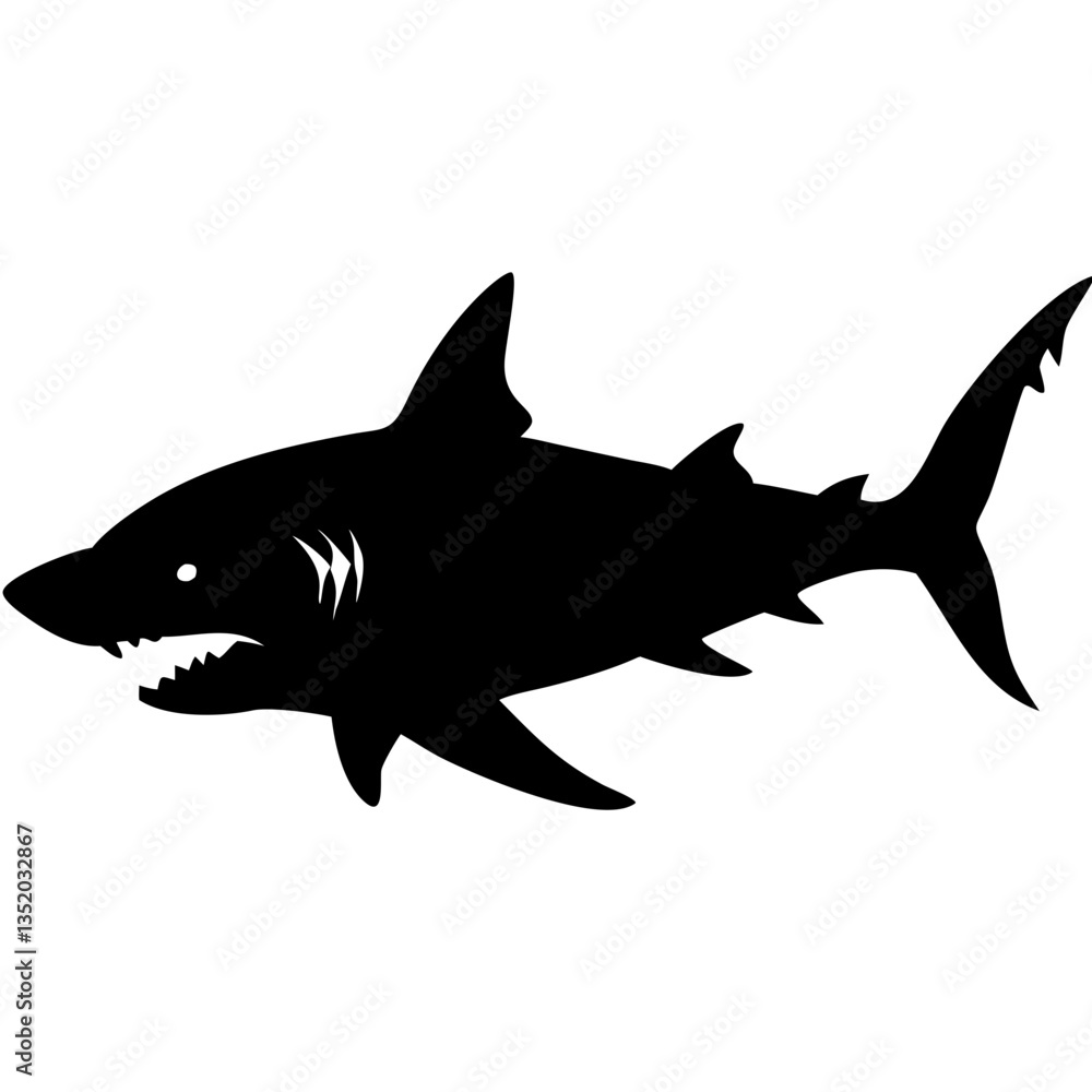 Fototapeta premium Silhouette Vector Shark Fierce Predator Illustration for Tattoos and Graphic Design
