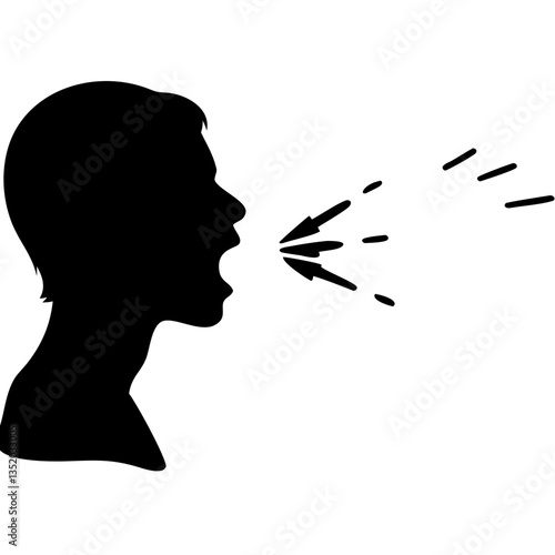 Silhouette of Person Speaking with Sound Waves Communication Concept Vector