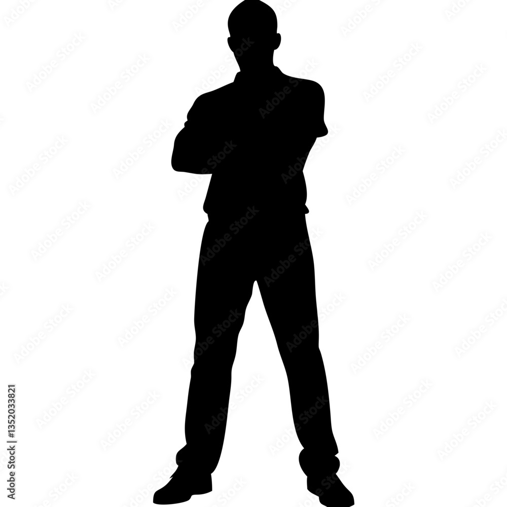 Obraz premium Confident Male Silhouette with Folded Arms Vector Illustration for Posters and Graphic Design