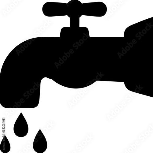 Water Faucet Silhouette with Water Droplets Vector for Conservation and Plumbing Design