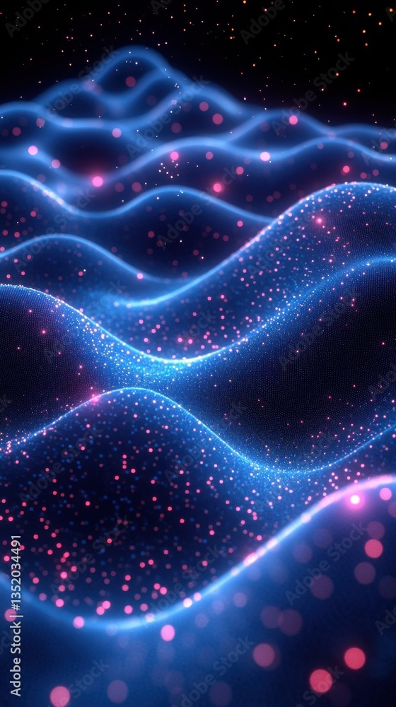 Obraz premium A mesmerizing digital wave design with glowing particles, creating a vibrant and dynamic visual experience.