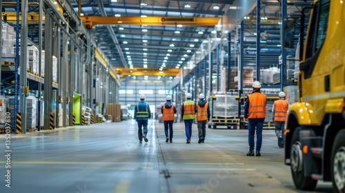 Wallpaper Mural Group of logistic employees in a production hall Torontodigital.ca