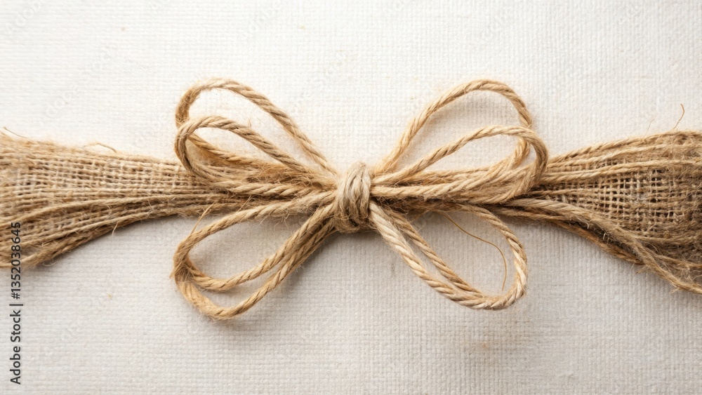Natural fiber ribbons tied in a bow shape against a plain white or light-colored background Natural fiber ribbons tied in a bow shape against a plain white or light-colored background