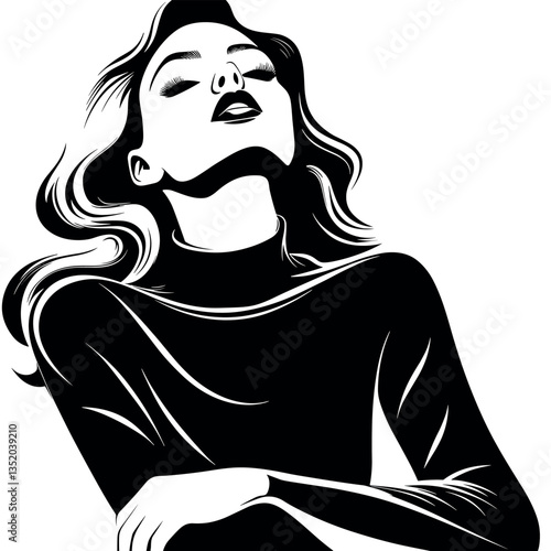Woman with long hair is sitting with her arms crossed. She has a serious expression on her face