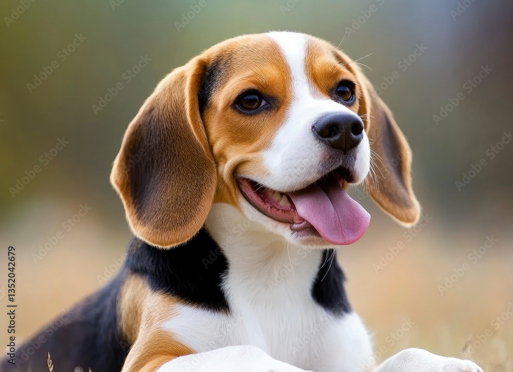 Cute Beagle Puppy Portrait Relaxing Outdoors with Tongue Sticking Out Cute Beagle Puppy Portrait Relaxing Outdoors with Tongue Sticking Out