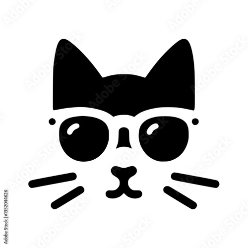 Silhouette icon of a cat wearing sunglasses, symbolizing coolness and playfulness