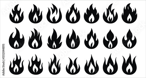 Set of black fire silhouettes flames vector design. Collection of fire symbol vector elements. Fire flames silhouettes icons collection. Fire flames icon silhouettes vector elements