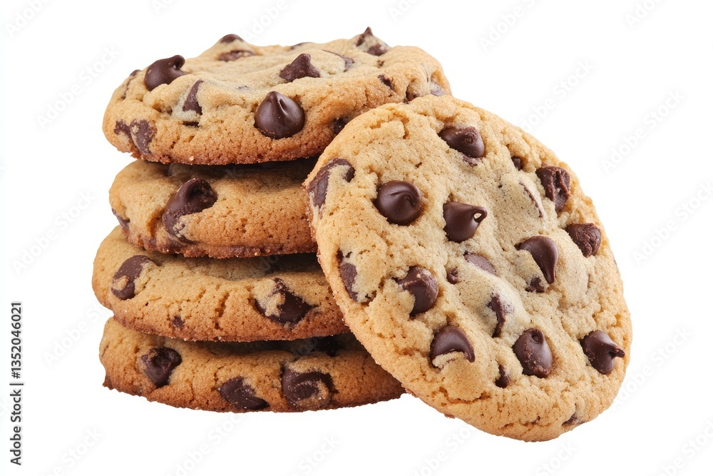 Stack of chocolate chip cookies. Golden brown, soft, and delicious looking cookies, stacked neatly. Visible chocolate chips throughout Stack of chocolate chip cookies. Golden brown, soft, and delicious looking cookies, stacked neatly. Visible chocolate chips throughout