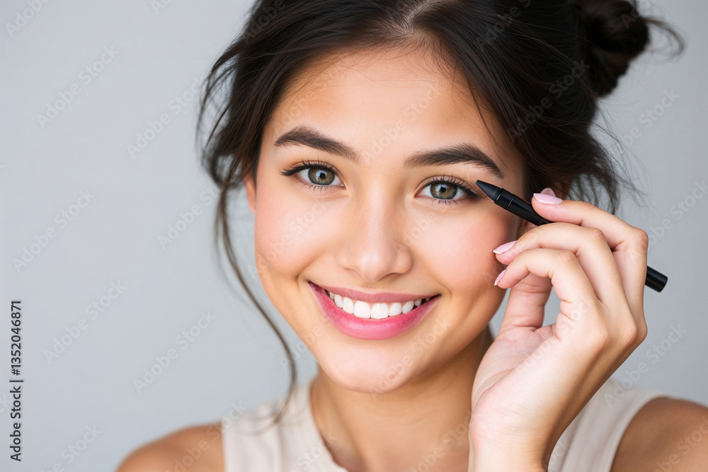 Eyeliner Application: Happy Woman's Makeup Routine Eyeliner Application: Happy Woman's Makeup Routine