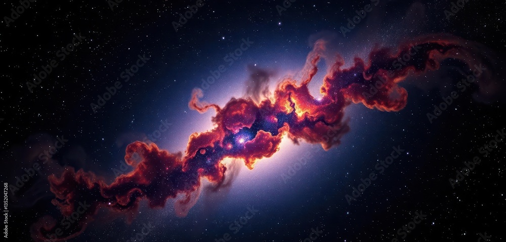Cosmic dust clouds swirl around vibrant stars in a dark night sky, starfield, power, discovery Cosmic dust clouds swirl around vibrant stars in a dark night sky, starfield, power, discovery