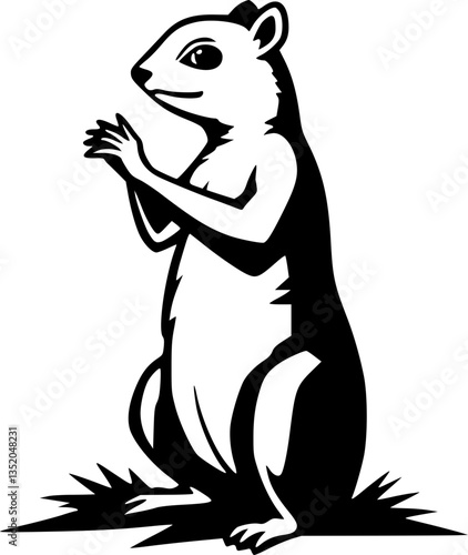 Gopher standing upright 263 illustration black and white monochrome vector minimalist line art cartoon clipart wildlife animal nature humorous funny stock graphic design art drawing