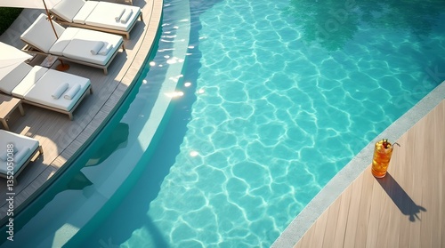 Top view, pool, sun, reflection, modern outdoor setting