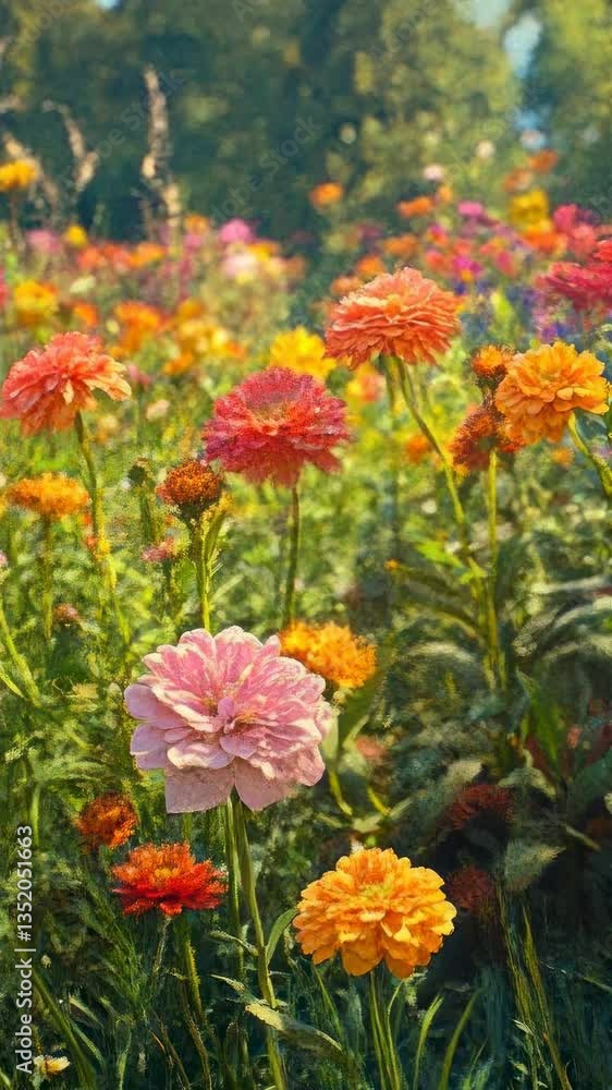 Vibrant wildflowers in a meadow, captured from a low-angle, showcasing a dreamy, cinematic style perfect for a nature video backdrop. Live mobile wallpaper. Vibrant wildflowers in a meadow, captured from a low-angle, showcasing a dreamy, cinematic style perfect for a nature video backdrop. Live mobile wallpaper.