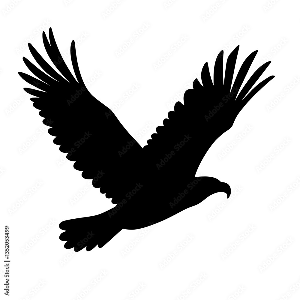 Minimalist black silhouette of a soaring eagle with outstretched wings Minimalist black silhouette of a soaring eagle with outstretched wings