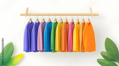 Wallpaper Mural Colorful long-sleeve shirts hanging on wooden rack against white background, perfect for online shop apparel advertising Torontodigital.ca