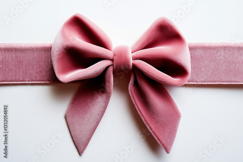 A pink velvet bow on a white background