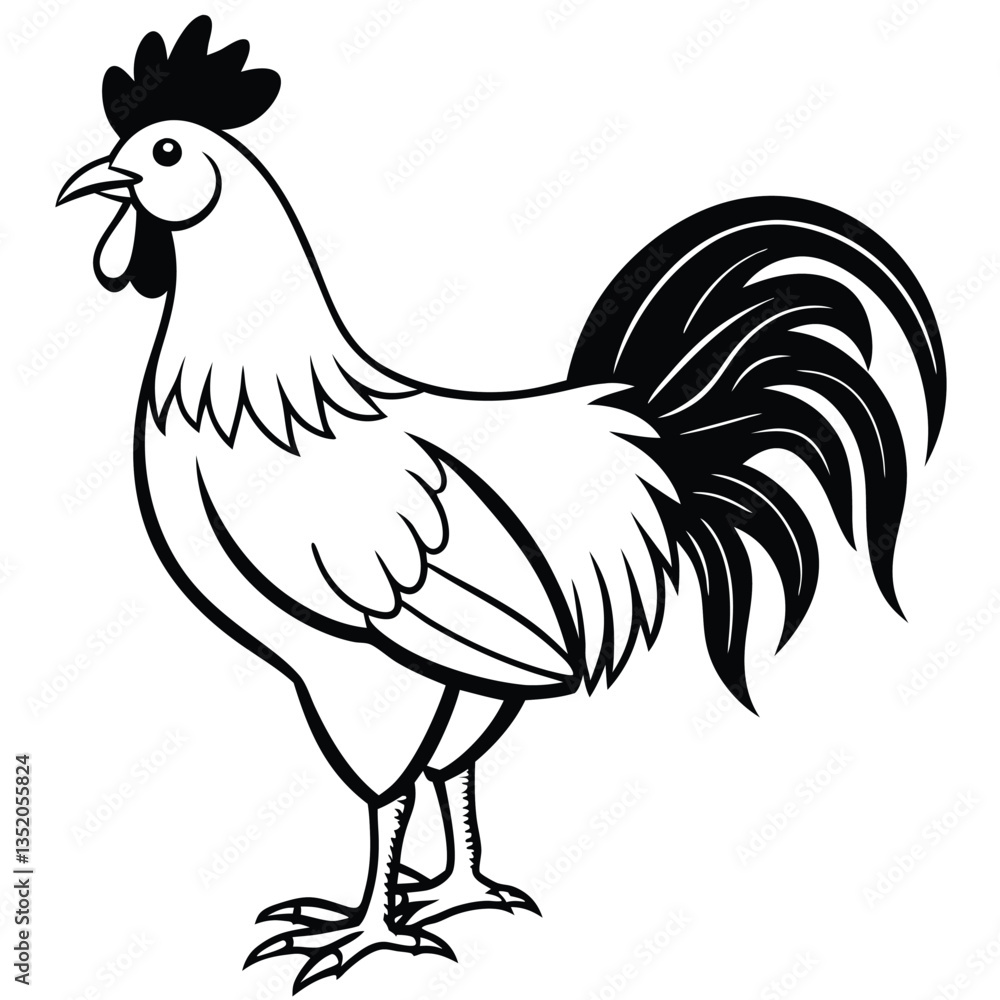 Rooster line art isolated on white background Rooster line art isolated on white background
