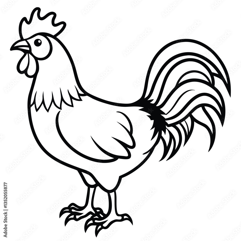 Rooster line art isolated on white background Rooster line art isolated on white background