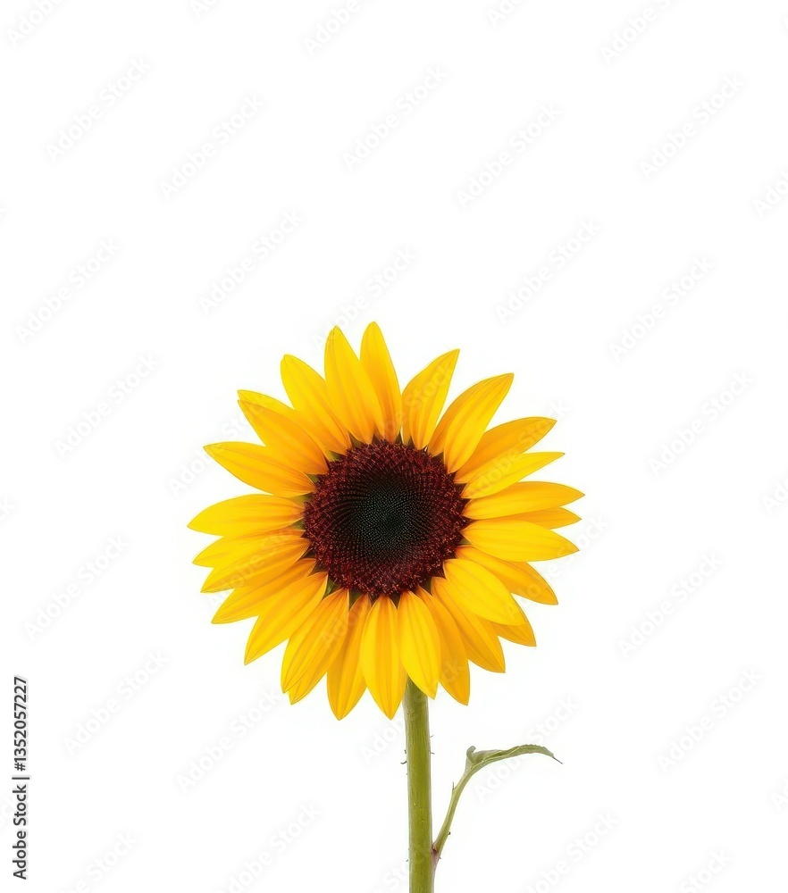Fototapeta premium A vibrant, single sunflower isolated against a pure white backdrop, sunflower, photography, helianthus