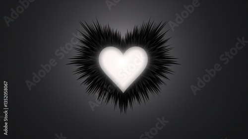 A black heart shape surrounded by a soft glow or halo effect giving it a modern and elegant look isolated on white background