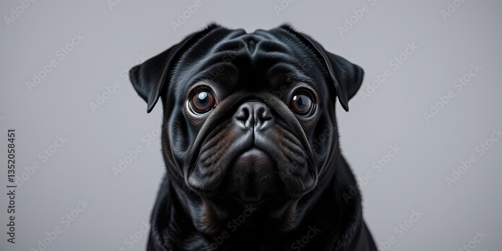 Obraz premium Elegant Black Pug, Stylish Pet Portrait, Blank Space for Design