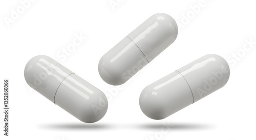 White Capsules on White Isolated Background