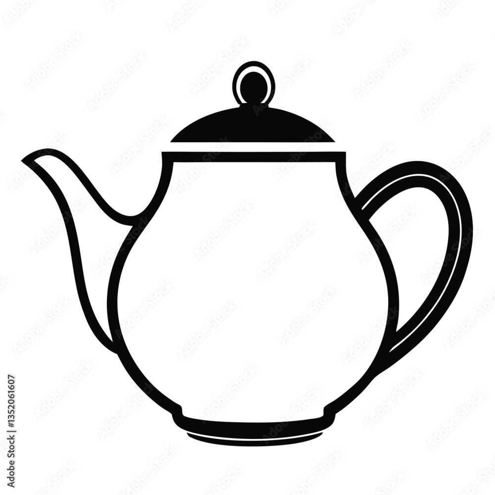 Fototapeta premium Sleek Minimalist Teapot Silhouette Vector Illustration in Flat Art Style on White Background
