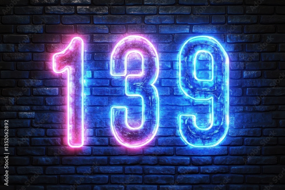 Neon Numbers Set on Dark Brick Wall Glowing Blue with Cyberpunk Aesthetic and Realistic Texture Neon Numbers Set on Dark Brick Wall Glowing Blue with Cyberpunk Aesthetic and Realistic Texture