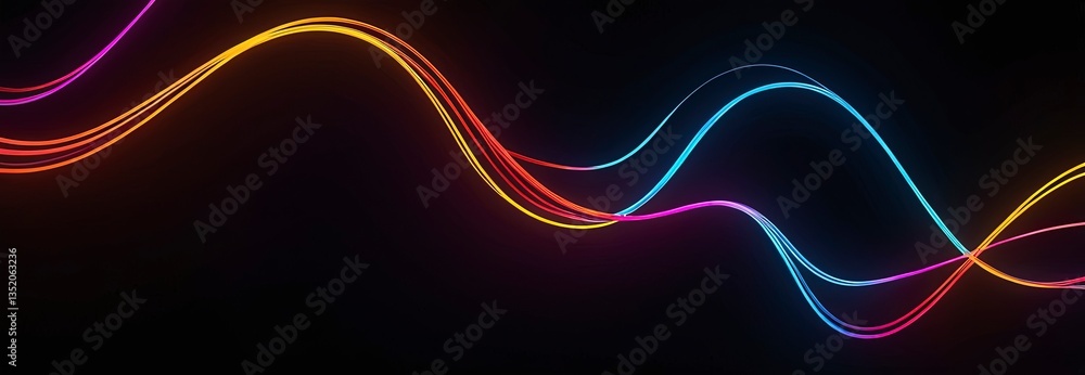 Colorful Light Waves on Black: Energetic, vibrant streaks of multicolored light undulate gracefully across a dark canvas, creating a visually stunning and dynamic display. Colorful Light Waves on Black: Energetic, vibrant streaks of multicolored light undulate gracefully across a dark canvas, creating a visually stunning and dynamic display.