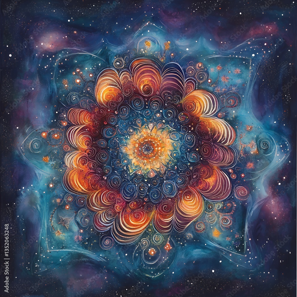Cosmic Mandala Art Abstract swirling galaxy flower painting with vibrant colors Cosmic Mandala Art Abstract swirling galaxy flower painting with vibrant colors