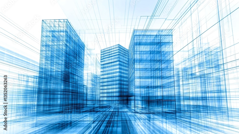 Futuristic Architectural Blueprint Illustration Concept in Blue Tones Futuristic Architectural Blueprint Illustration Concept in Blue Tones