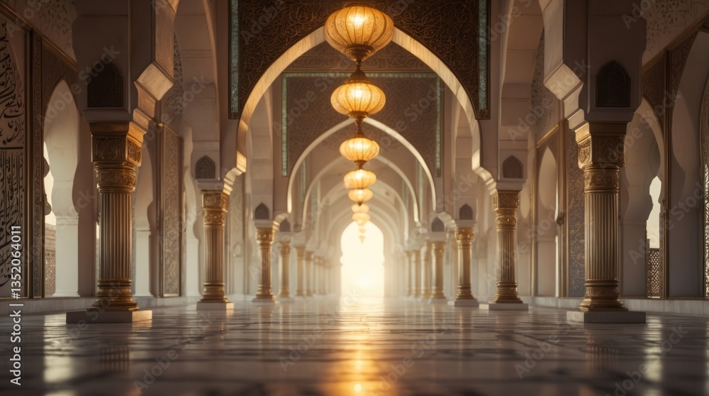 Fototapeta premium Serene Mosque Corridor Architecture Photography