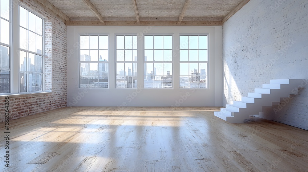 Obraz premium Sleek architectural rendering of an unfurnished contemporary loft illustration
