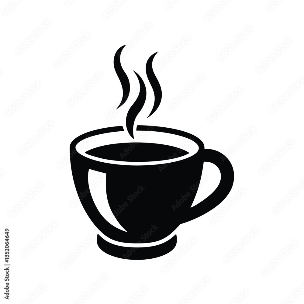 Black Silhouette of Steaming Coffee Cup on White Background - Simple & Elegant Vector Illustration Black Silhouette of Steaming Coffee Cup on White Background - Simple & Elegant Vector Illustration
