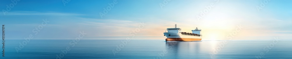 Obraz premium Majestic Cargo Ship Sailing on Calm Ocean Under Bright Sky