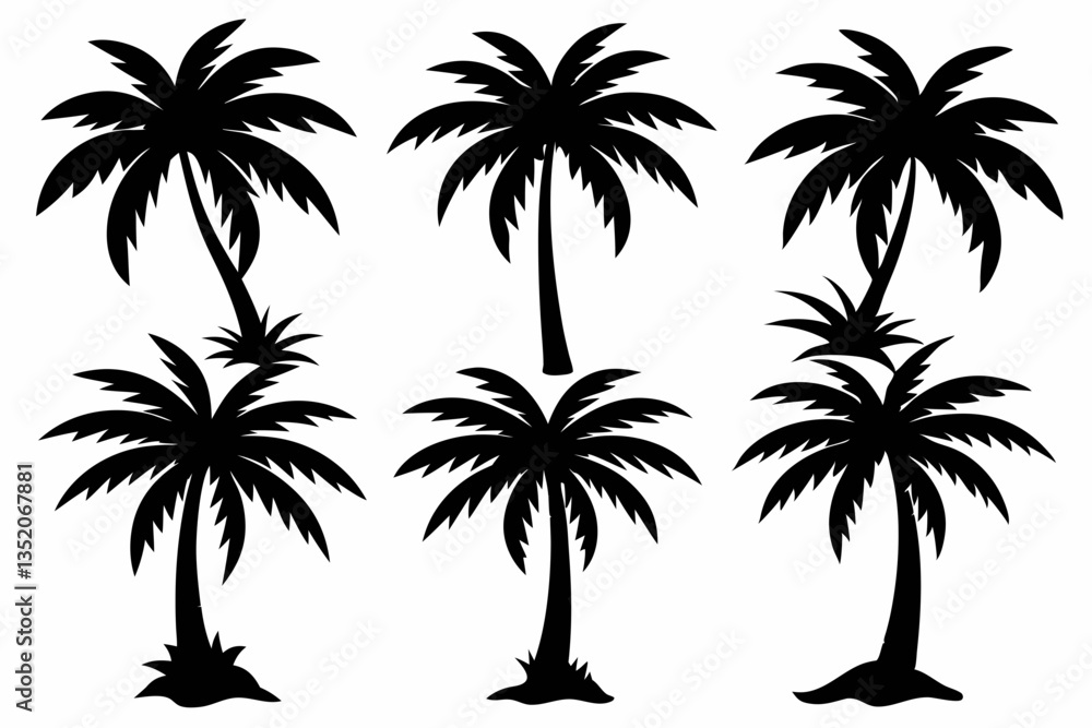 the palm tree icon set of silhouette vector the palm tree icon set of silhouette vector
