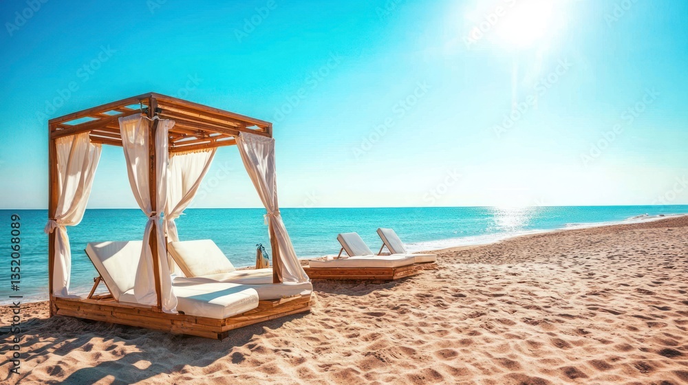 Fototapeta premium Beachfront Bliss: Luxurious Cabana Relaxation