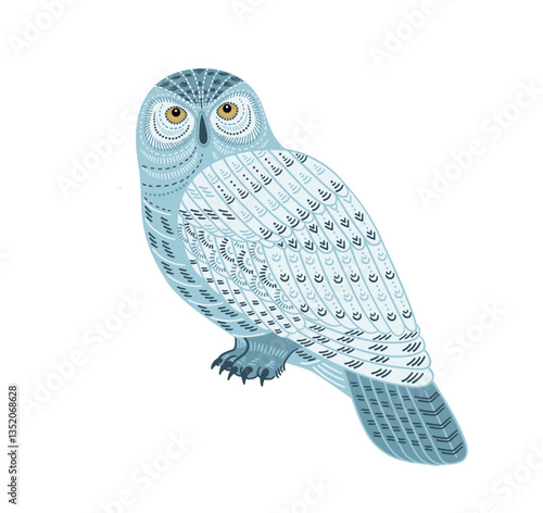 Decorative illustration of polar owl. Vector isolated design element