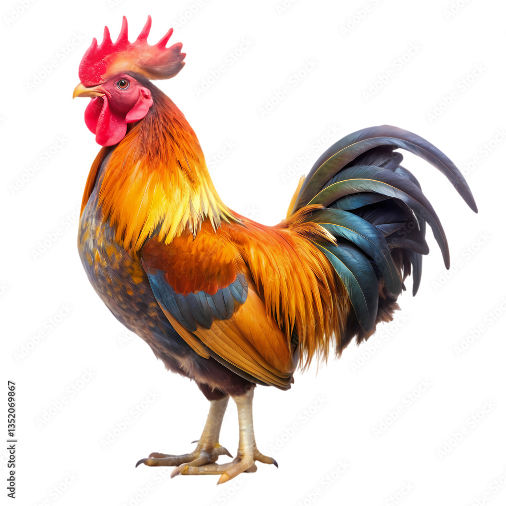 Fototapeta premium Rooster Image Colorful Farm Bird Photo isolated on transparent background