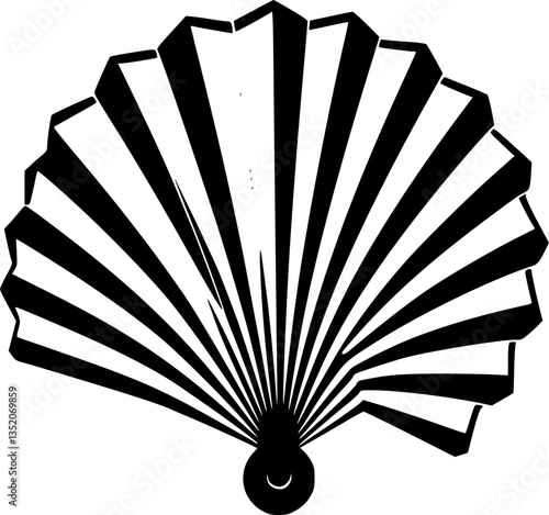 Hand fan folding style318 illustration monochrome black and white art design graphic print digital decoration traditional cultural accessory fashion style minimal elegant simple hand-drawn vector