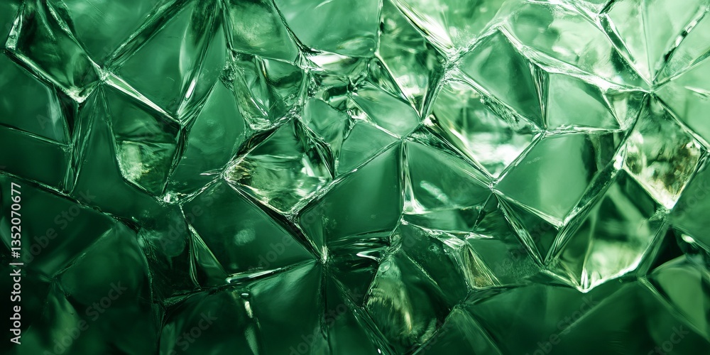 Obraz premium Intricate patterns of green glass shards capturing light in a dynamic abstract design