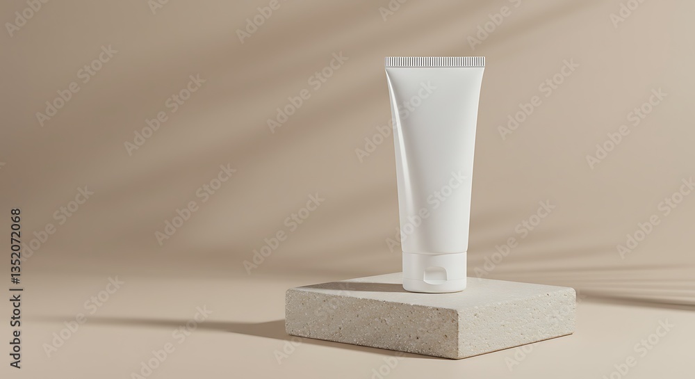 White Tube Displayed on Concrete Block with Neutral Background Shadow White Tube Displayed on Concrete Block with Neutral Background Shadow